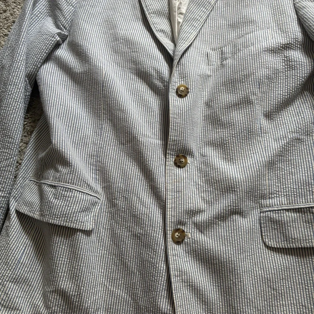 J. Crew Seersucker Blazer Jacket Men's 40R Light Blue White Preppy